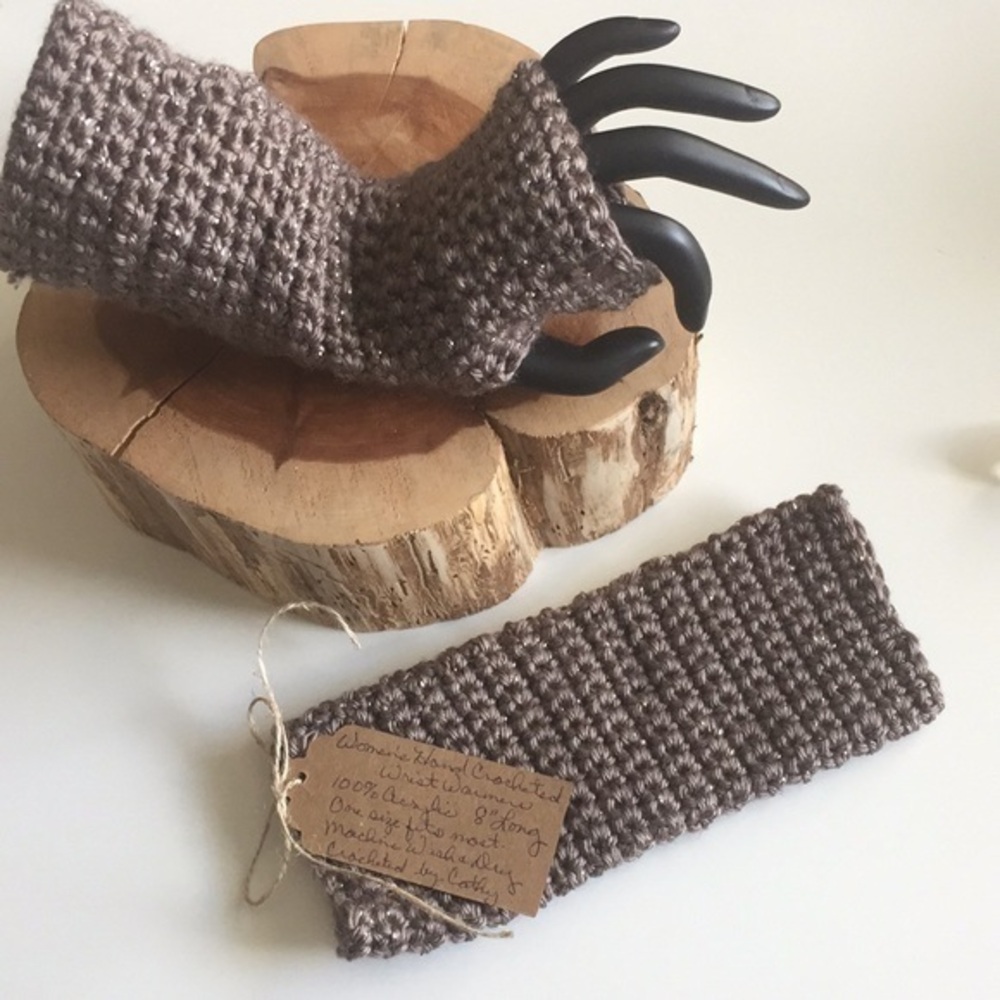 Handmade Fingerless Gloves Chocolate Glitter Extra Soft Text Crochet Gift